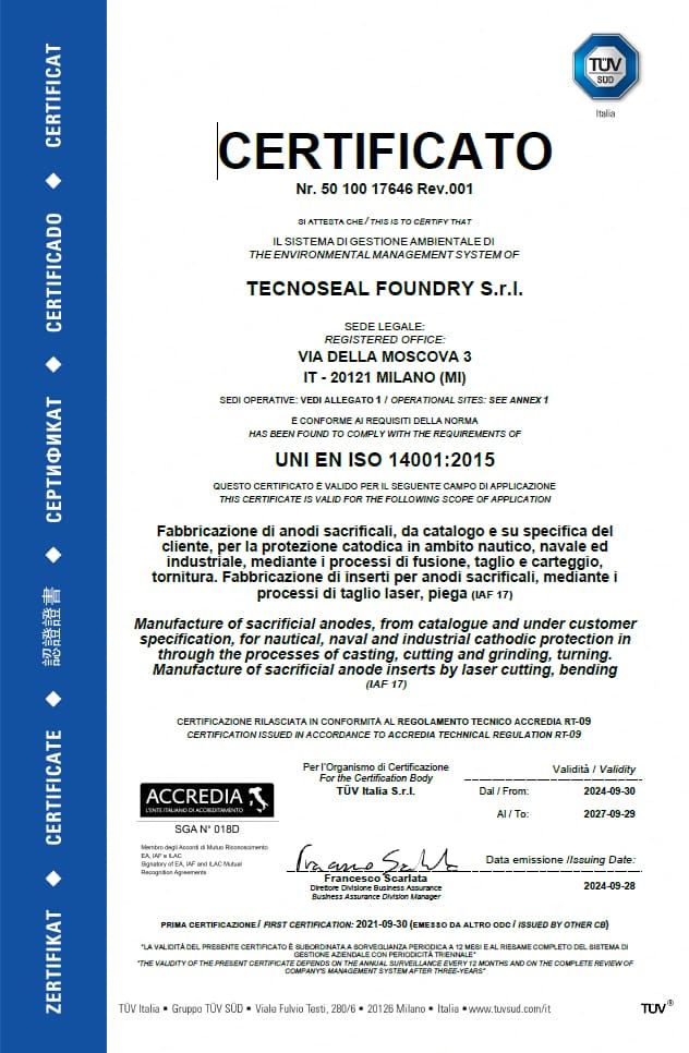 Tecnoseal Foundry srl Certificazione ISO 14001