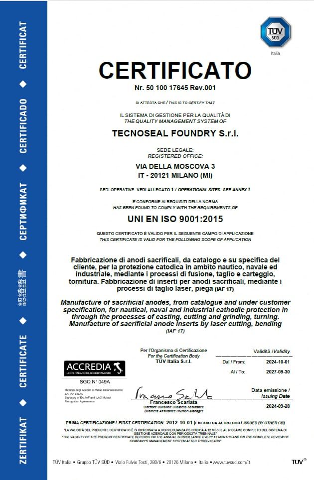 Tecnoseal Foundry srl Certificazione ISO 9001