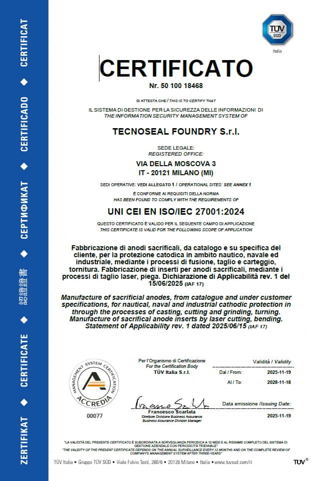 Tecnoseal Foundry srl Certificazione ISO 27001